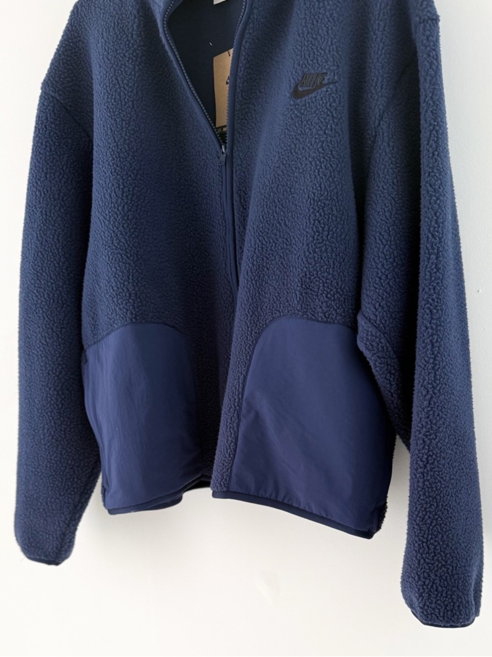 New Nike Sportswear Club Sherpa Fleece Jacket Men's Navy Blue Size L Oversized - Picture 9 of 13